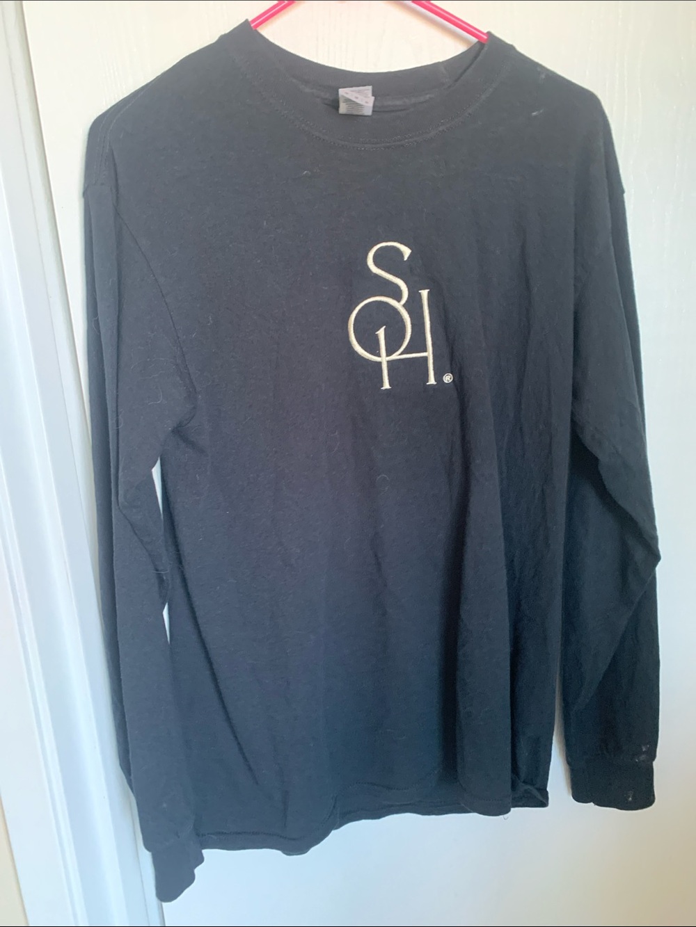 Gildan Black Long-Sleeve Crew with Cream Center Logo